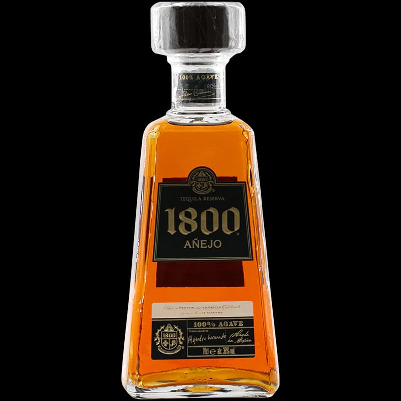 1800 Tequila Añejo — This tequila is made from 100% blue agave. It is aged in small oak barrels for over one year before being bottled.
