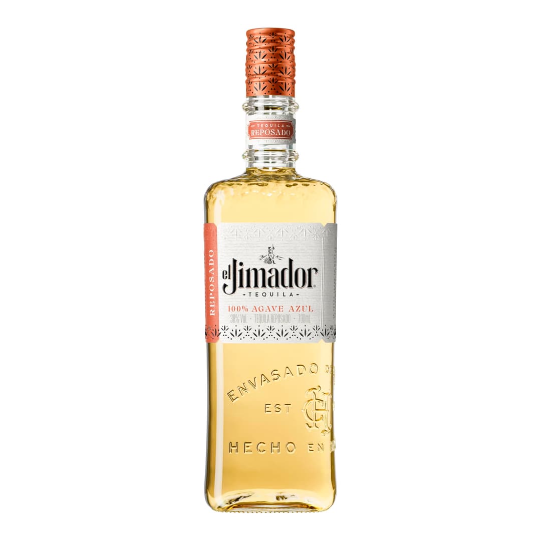 El Jimador Reposado Tequila : 100% Blue Weber agave tequila aged for around two months in oak barrels, delivering a smooth and balanced profile with cooked agave, light vanilla, and oak notes, perfect for sipping or mixing in cocktails.