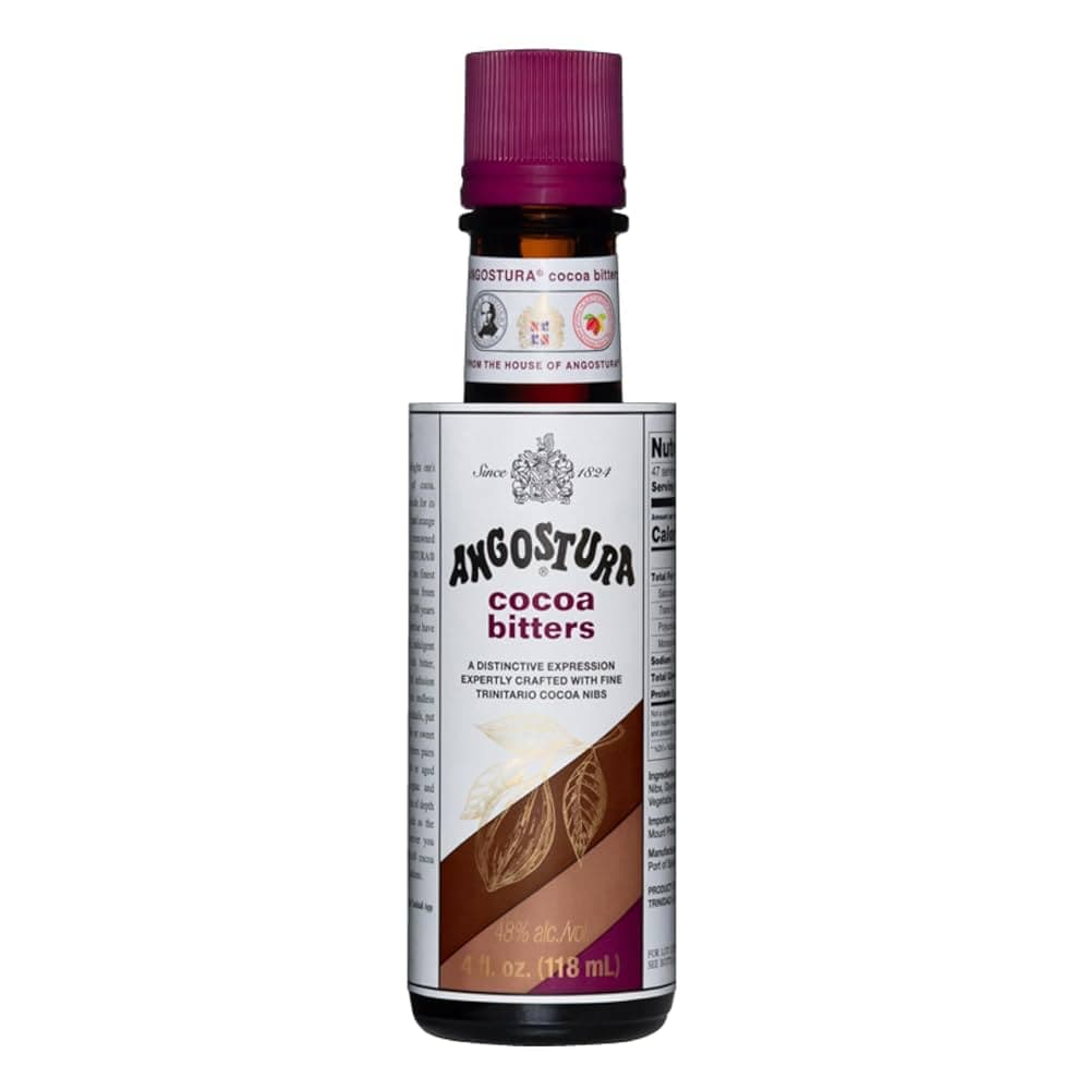 Angostura Cocoa Bitters : Showcases the deep, rich aromas of Trinidad & Tobago’s Trinitario cocoa beans. This bold, refined bitter pairs beautifully with aged spirits and adds sophistication to chocolate or spiced cocktails.