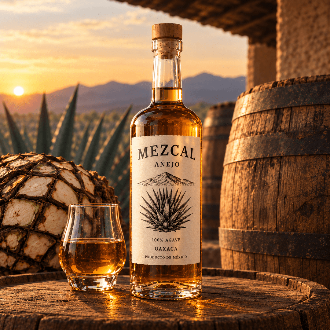 Mezcal Añejo — Traditionally aged Mexican agave spirit known for its depth, complexity, and rich character. Explore layers of roasted agave, oak, vanilla, caramel, and warm spices shaped by extended aging in wooden containers.